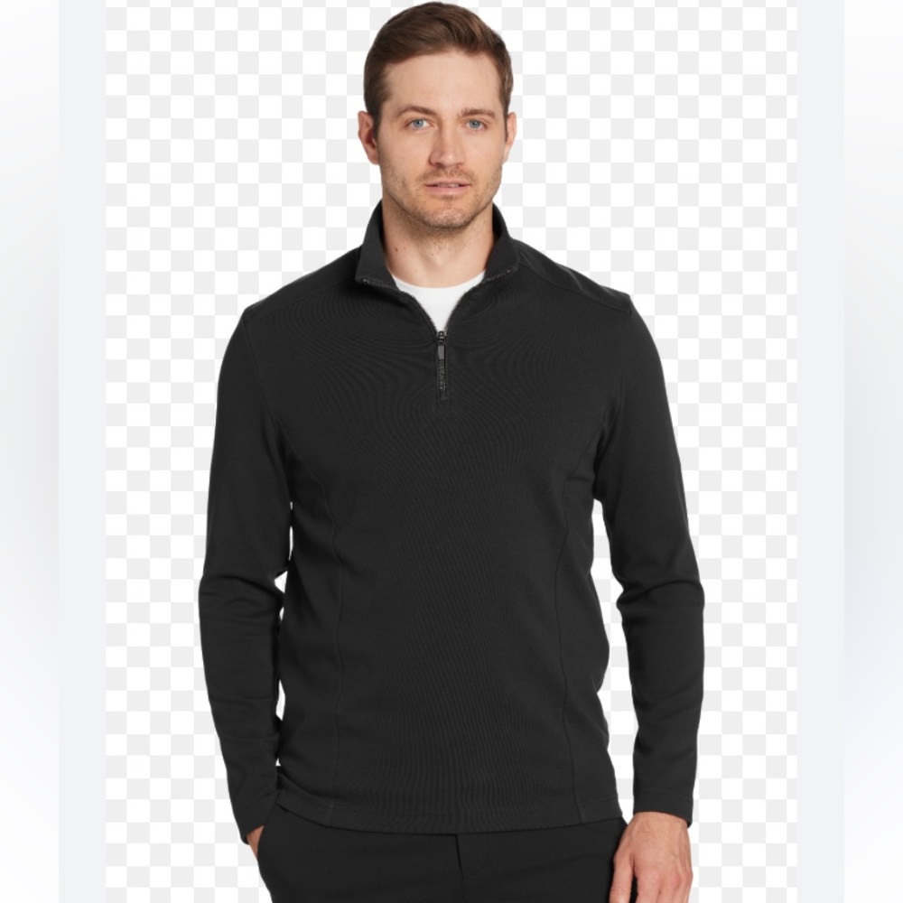 Joseph Abboud Mens Black 100% Merino Wool 1/4 Zip Sweater Large Minimalist